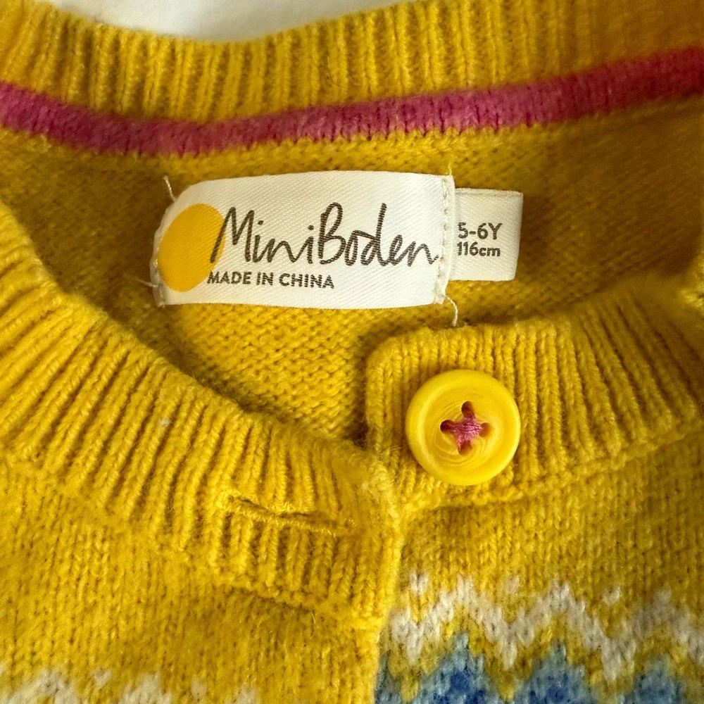 Mini Boden Yellow Knit Cardigan with Multicolor Accents - Picture 3 of 5